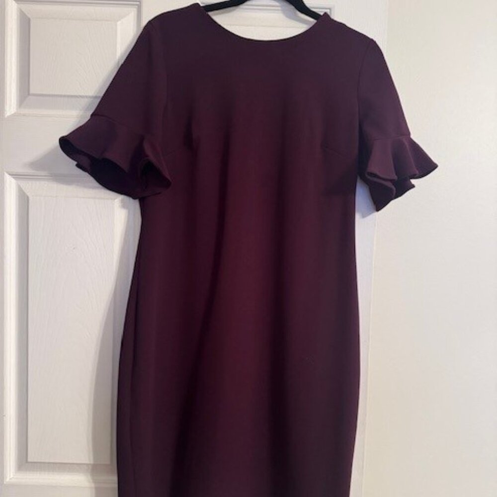 Calvin Klein Wine Flutter Sleeve Sheath Dress Size 14